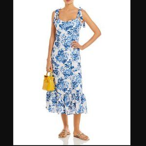 Aqua Bloomingdales Blue & White Midi Sundress, Medium